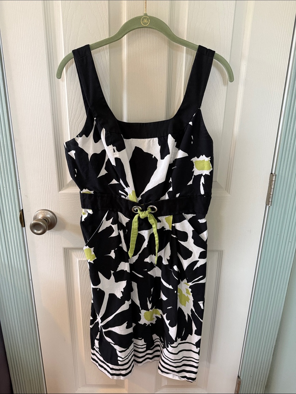 R&K originals, Sleeveless Black & White Floral Midi Dress with Lime Accents